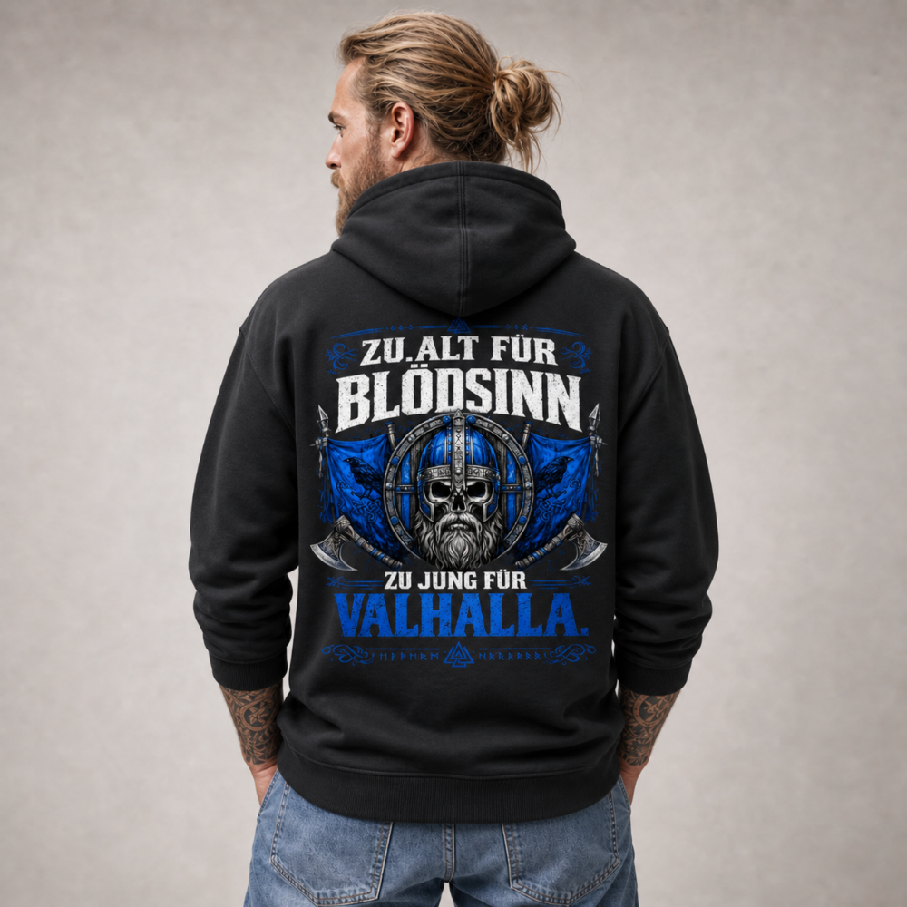 Premium Hoodie "Zu Jung für Valhalla"