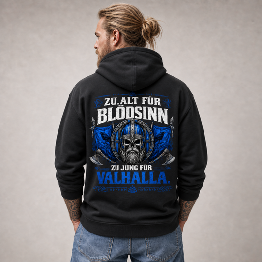 Premium Hoodie "Zu Jung für Valhalla"